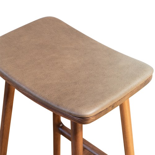 丹麥Tolv Odd 微波浪皮革吧台椅 (胡桃木/深褐皮、高66.5公分)