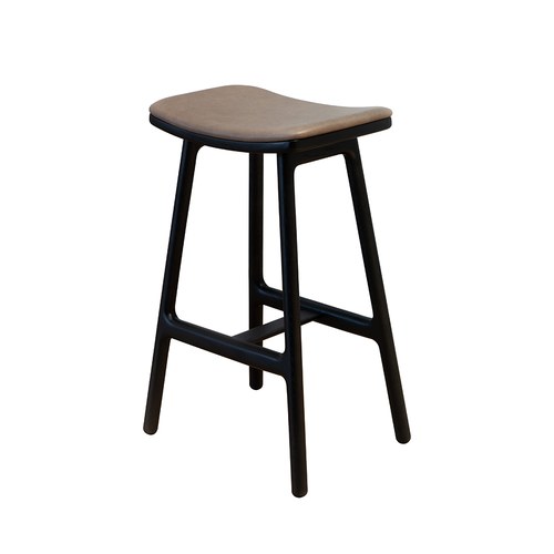 丹麥Tolv Odd 微波浪皮革吧台椅 (黑/深褐皮、高66.5公分)