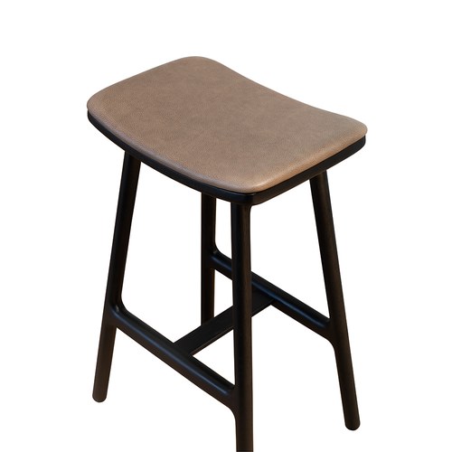 丹麥Tolv Odd 微波浪皮革吧台椅 (黑/深褐皮、高66.5公分)