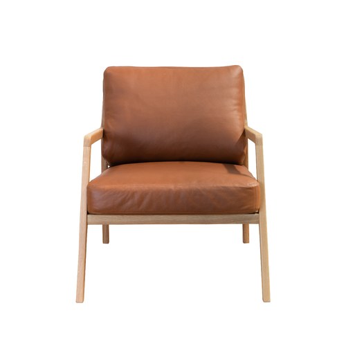 丹麥Tolv 斜背休閒皮革單人沙發 (深焦糖)