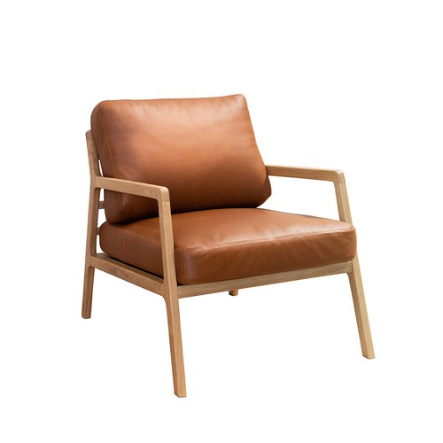 丹麥Tolv 斜背休閒皮革單人沙發 (深焦糖)