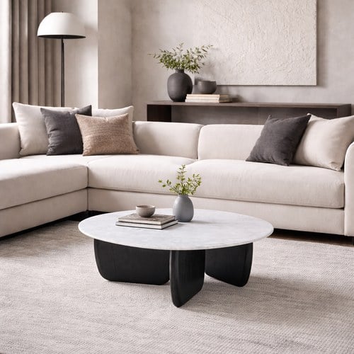 丹麥Tolv 三角摩登大理石茶几 (黑/橡木、90公分)