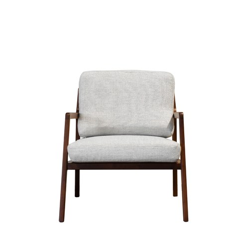 丹麥Tolv 斜背休閒布面單人沙發 (混麻灰/胡桃木)