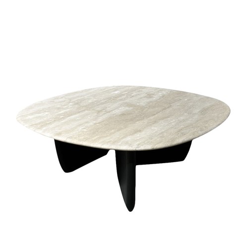 丹麥Tolv 三角摩登洞石茶几 (黑/橡木、90公分)