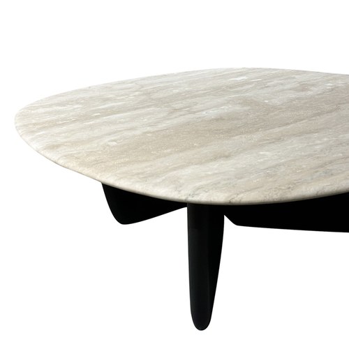 丹麥Tolv 三角摩登洞石茶几 (黑/橡木、90公分)