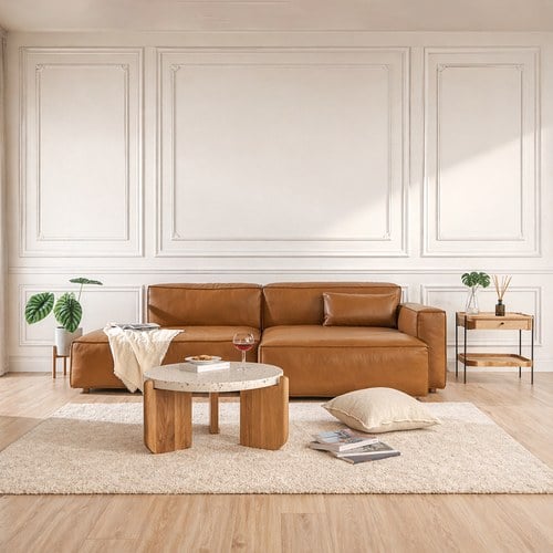 丹麥Tolv Baker積木皮革三人座沙發 (右向、焦糖)
