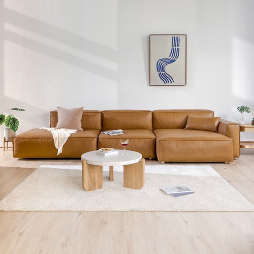 丹麥Tolv Baker積木皮革四人座沙發 (右向、焦糖)