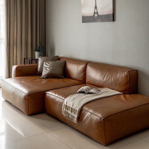 丹麥Tolv Baker積木皮革三人座沙發 (左向、焦糖)