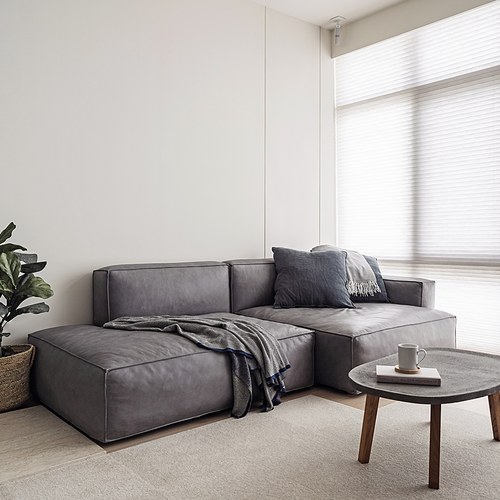 丹麥Tolv Baker積木皮革沙發（右向 鐵灰 ）