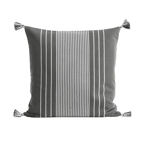 丹麥Tine K Home 流蘇條紋方形靠枕 (灰)