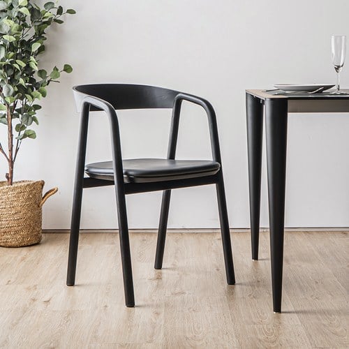 丹麥 Tolv Inlay圓柔扶手單椅 (皮革/黑色)