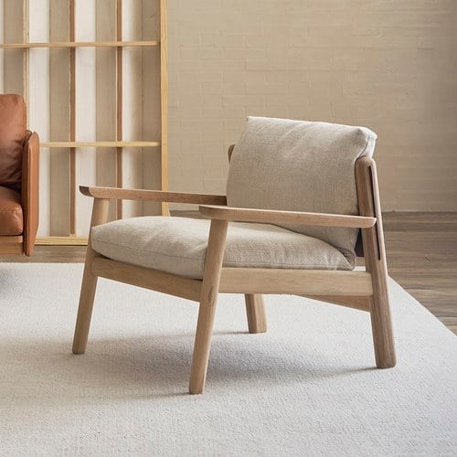 丹麥Tolv Wren 潤木扶手休閒椅 (暖麻/橡木)