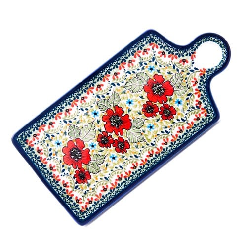 波蘭 Zaklady 小紅花園長形陶瓷托盤 (長28.5公分)