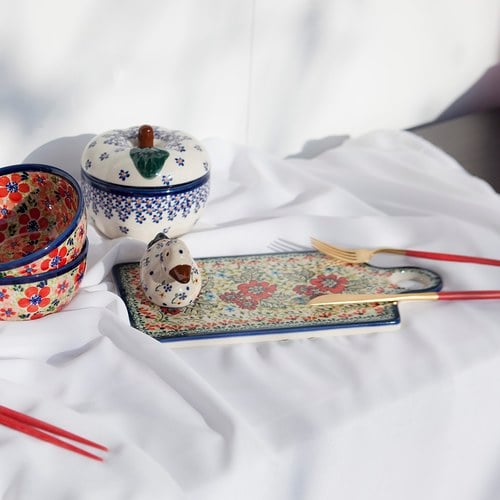 波蘭 Zaklady 小紅花園長形陶瓷托盤 (長28.5公分)