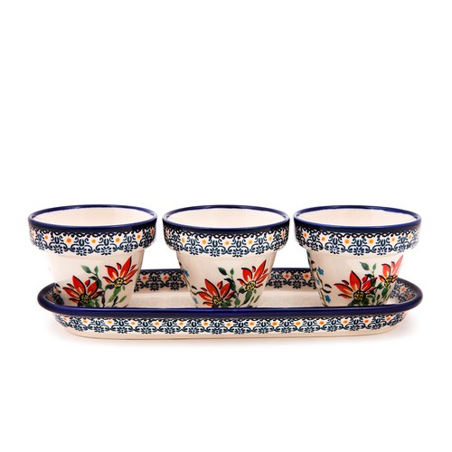 波蘭 Zaklady 紅火花季陶瓷陶瓷盆栽3入組