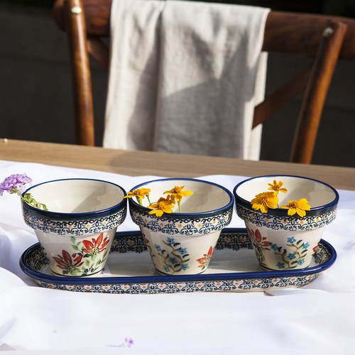 波蘭 Zaklady 紅火花季陶瓷陶瓷盆栽3入組