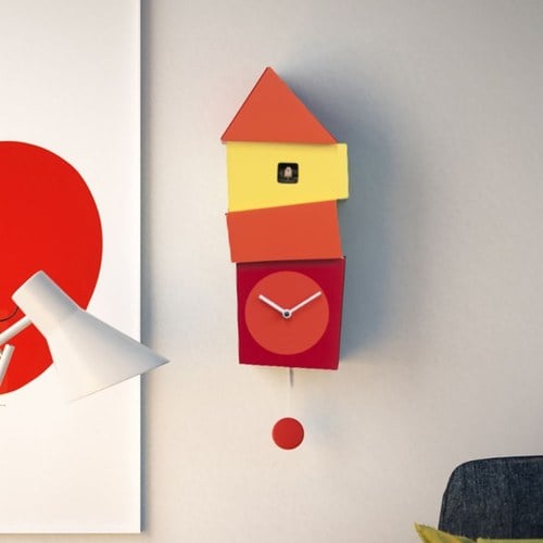 義大利 Progetti 歪房子咕咕鐘(橘紅色)