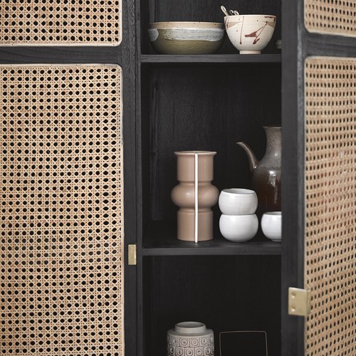 荷蘭HkLiving RETRO藤編田園風多格高櫃(黑)
