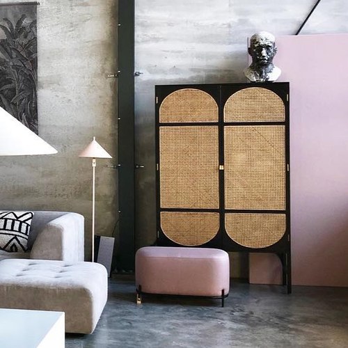 荷蘭HkLiving RETRO藤編田園風多格高櫃(黑)