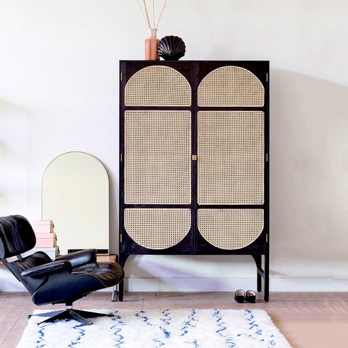 荷蘭HkLiving RETRO藤編田園風多格高櫃(黑)