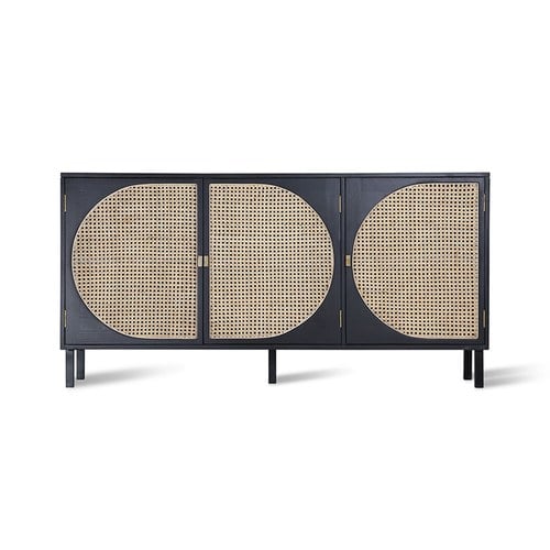 荷蘭HkLiving 半圓弧線藤編木質儲藏邊櫃(黑)