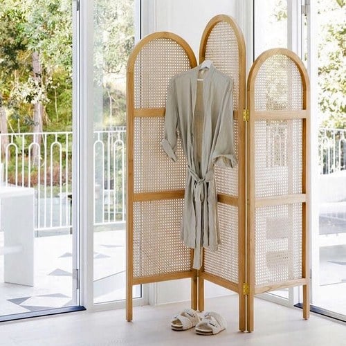 荷蘭HkLiving 圓弧狀微簍空手工藤編屏風