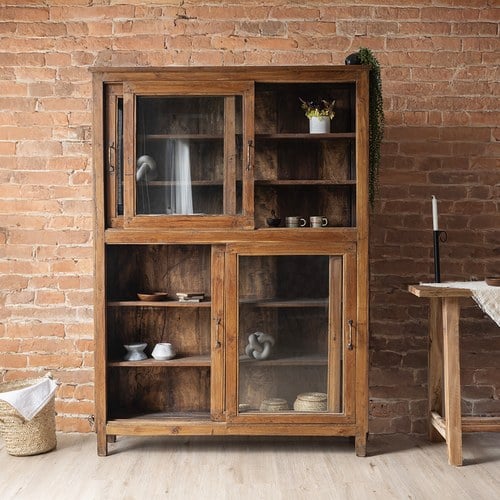 荷蘭RawMaterials 柚木玻璃四拉門櫃