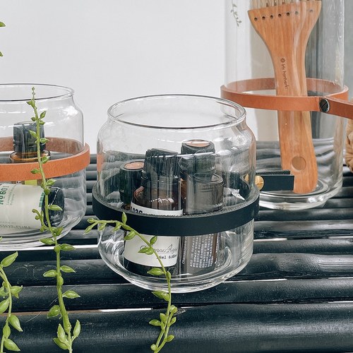 泰國DesignersField 黑色皮革玻璃矮罐