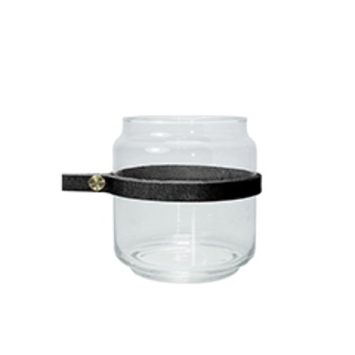 泰國DesignersField 黑色皮革玻璃矮罐