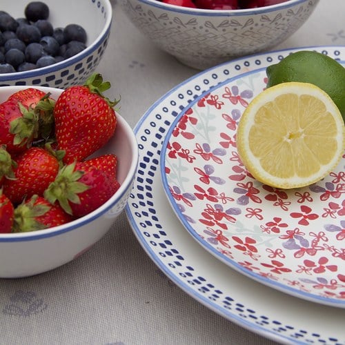 荷蘭FloraCastle 藍色手繪方塊圖紋餐盤 (直徑27公分)