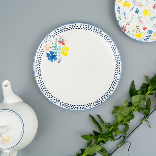 荷蘭FloraCastle 藍色手繪方塊圖紋餐盤 (直徑27公分)