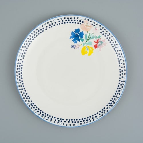 荷蘭FloraCastle 藍色手繪方塊圖紋餐盤 (直徑27公分)