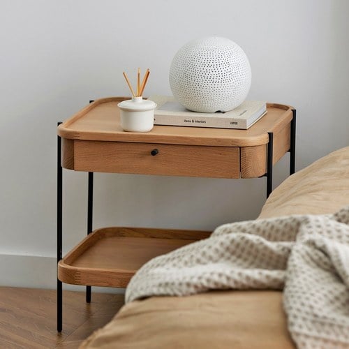 丹麥Tolv Humla 立體邊緣雙層方形收納邊桌(橡木)