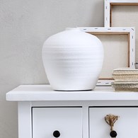 丹麥Lene Bjerre 質樸陶作窄口花器 (白、高21公分)