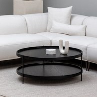 丹麥Tolv Humla 立體邊緣雙層圓形茶几 (黑、直徑90cm)