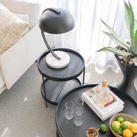 丹麥Tolv Humla 立體邊緣雙層圓形邊桌 (黑、直徑44cm)