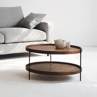 丹麥Tolv Humla 立體邊緣雙層圓形茶几 (胡桃木、69公分)