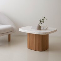 丹麥Tolv 京都園水磨石茶几 (白/橡木)