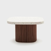 丹麥Tolv 京都園水磨石茶几 (白/深橡木)