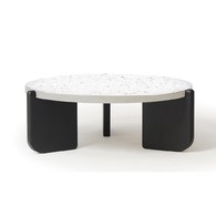 丹麥Tolv 水磨石面圓形茶几 (黑腳/白面、直徑70公分)