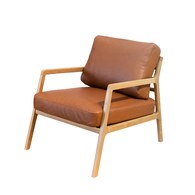 丹麥Tolv 斜背休閒皮革單人沙發 (深焦糖)