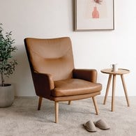 丹麥Tolv 一字縫線皮革單人沙發 (焦糖)