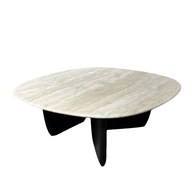 丹麥Tolv 三角摩登洞石茶几 (黑/橡木、90公分)