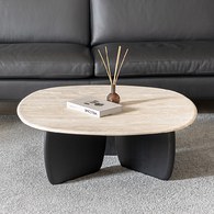 丹麥Tolv 三角摩登洞石茶几 (黑/橡木、90公分)