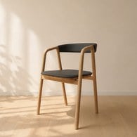 丹麥Tolv Inlay圓柔扶手單椅(淺橡木/深灰皮革)