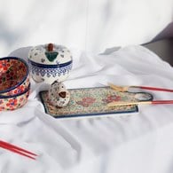 波蘭 Zaklady 小紅花園長形陶瓷托盤 (長28.5公分)