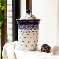 波蘭 Zaklady 藍花星點陶瓷圓型儲物罐 (直徑13.5公分)