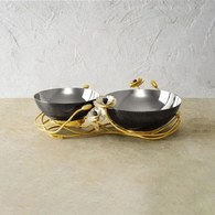 美國Michael Aram 瀲灩銀蓮花雙格點心碟
