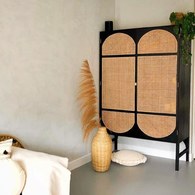 荷蘭HkLiving RETRO藤編田園風多格高櫃(黑)