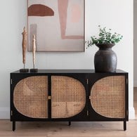 荷蘭HkLiving 半圓弧線藤編木質儲藏邊櫃(黑)